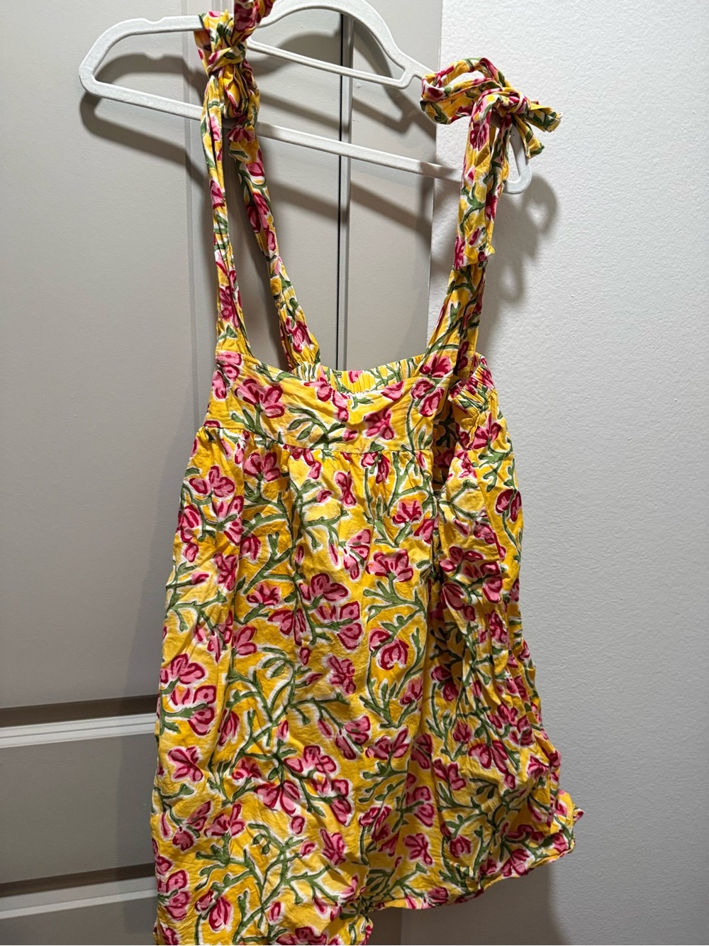 Yellow Floral Tie-Shoulder Mini Dress